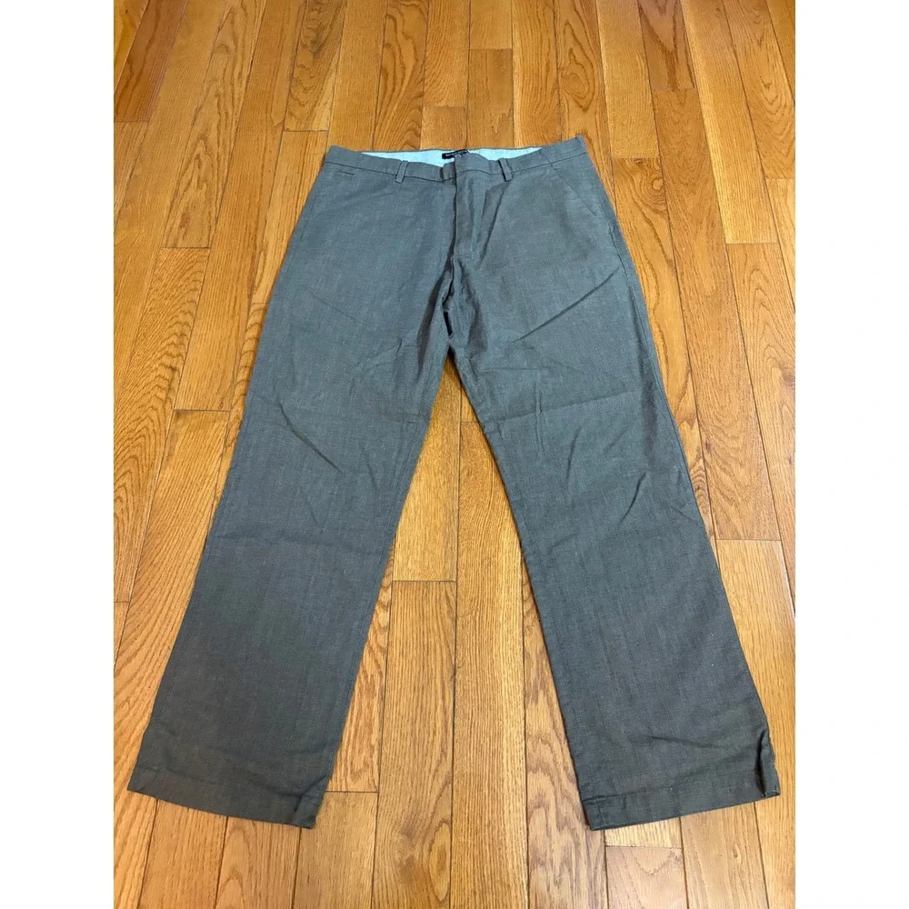 Banana Republic Mens 34x30 Grey Glen Check Straight Fit Flat Front Pants 323064